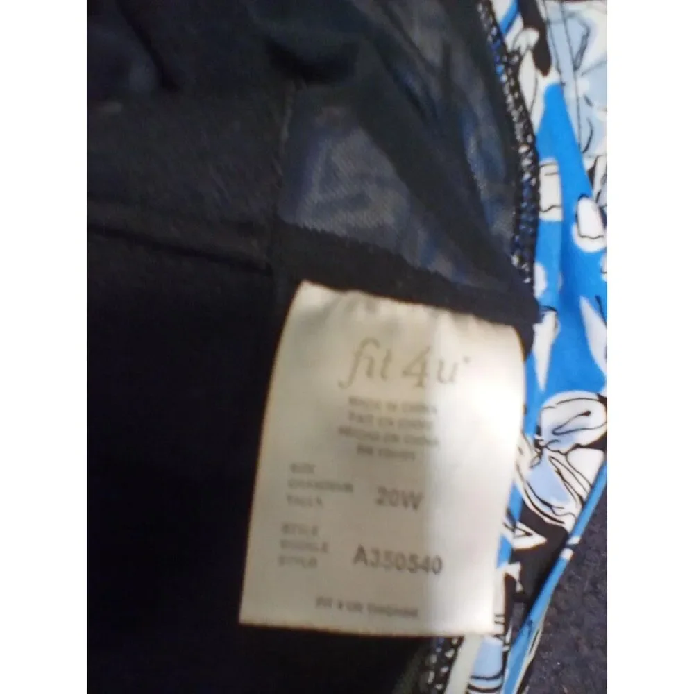Fit 4 U  Women's Bathing Suit Swimdress Size 20W Tiered Floral Blue Black